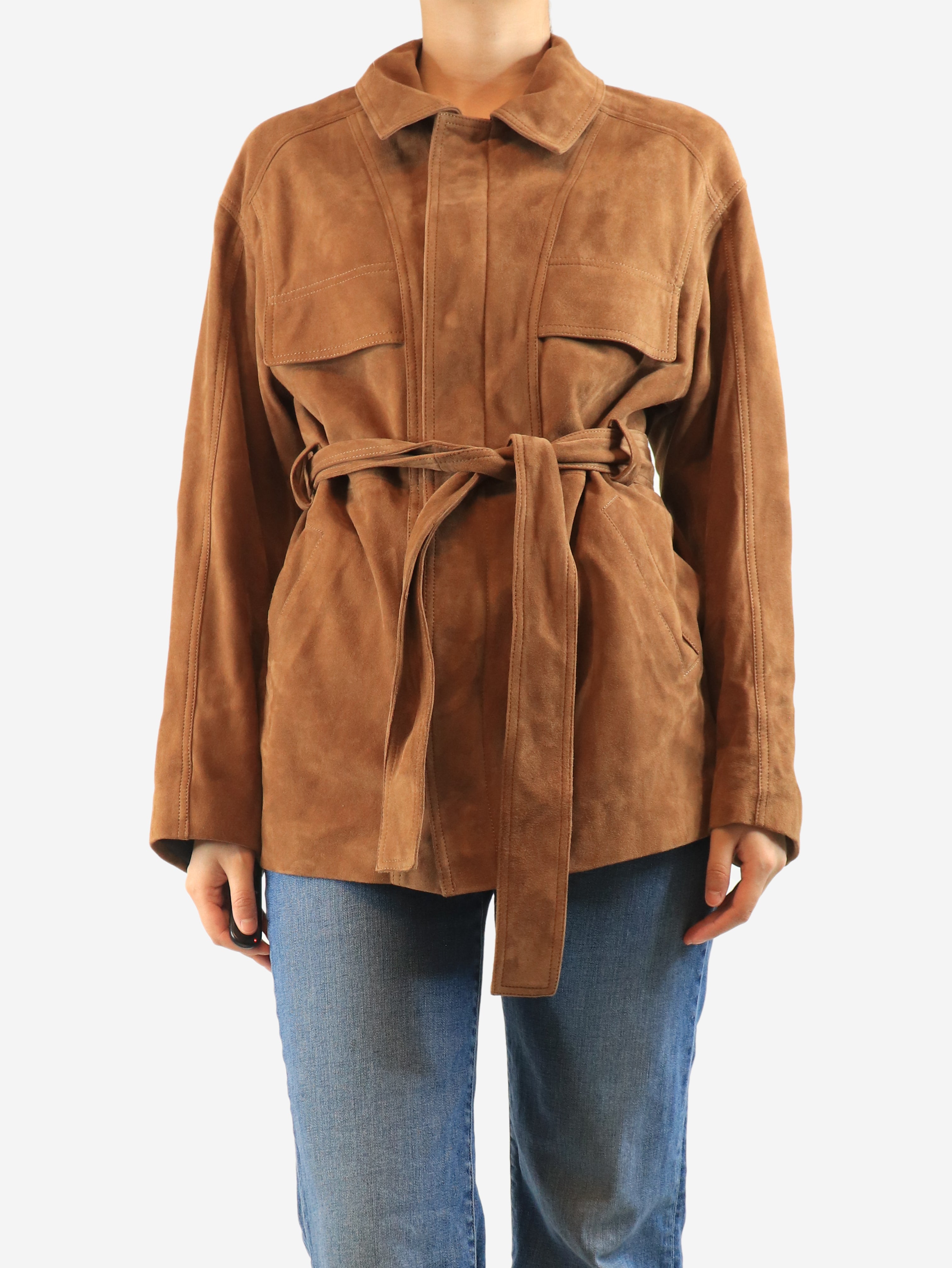Brown suede zip-up jacket - size UK 8