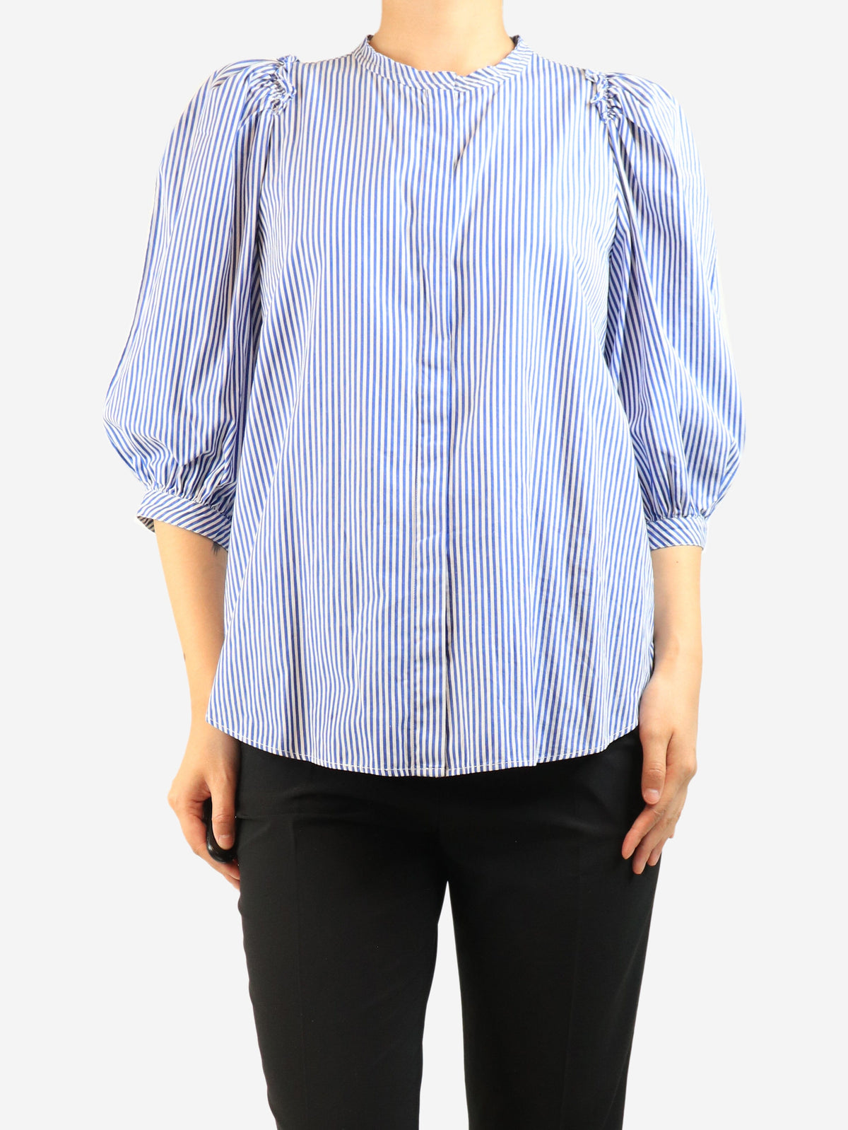 Blue and white striped blouse - size UK 12