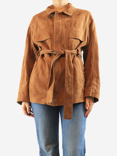 Brown suede zip-up jacket - size UK 8