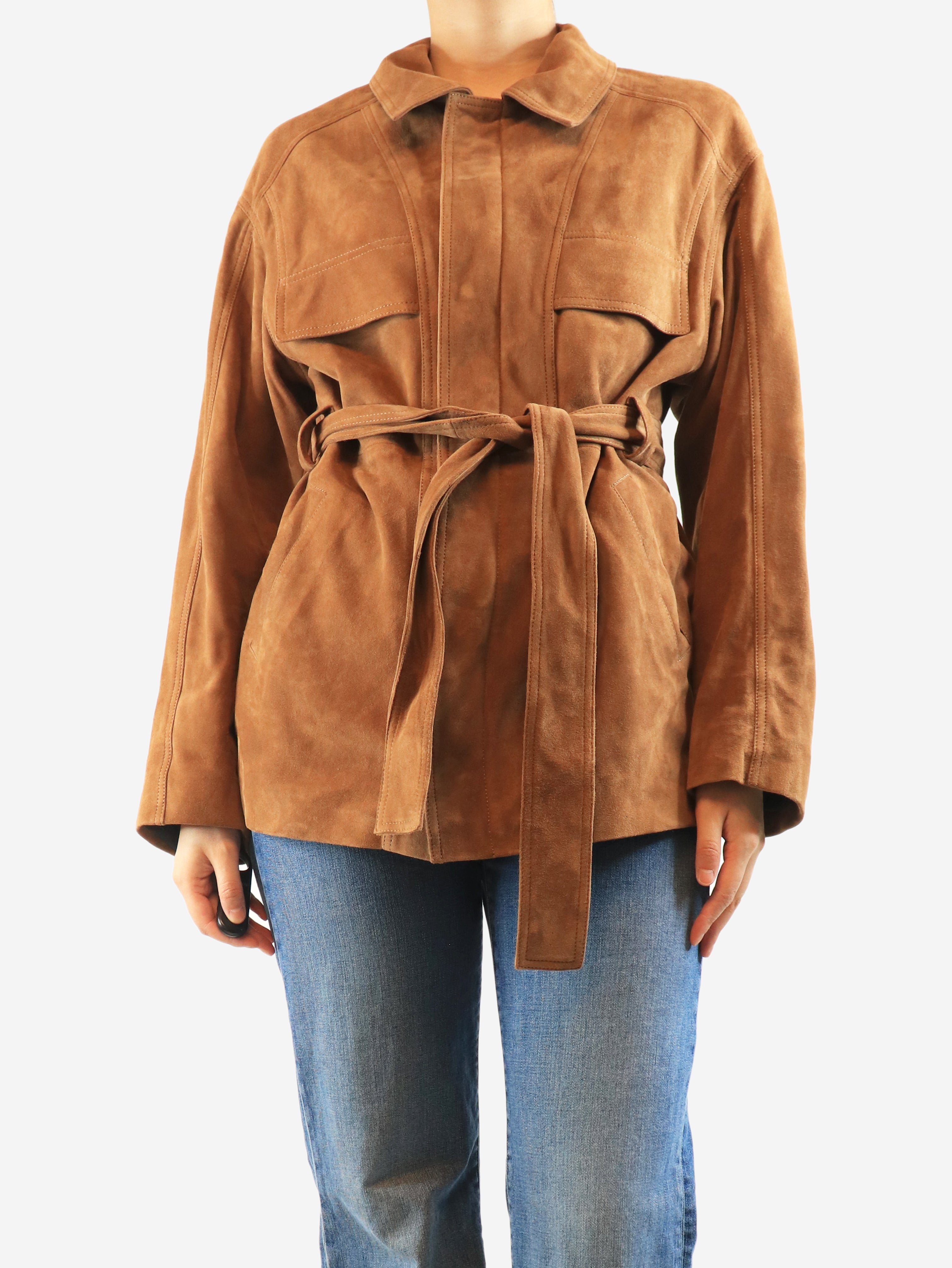 Brown suede zip-up jacket - size UK 8