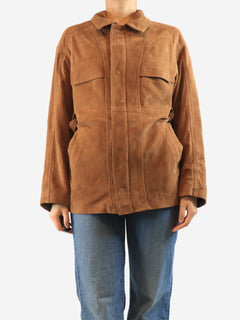 Brown suede zip-up jacket - size UK 8