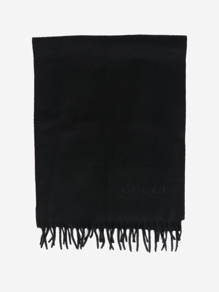 Black cashmere fringed scarf product image