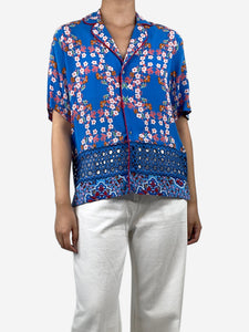 Sandro Blue floral-printed cutout shirt - size UK 12