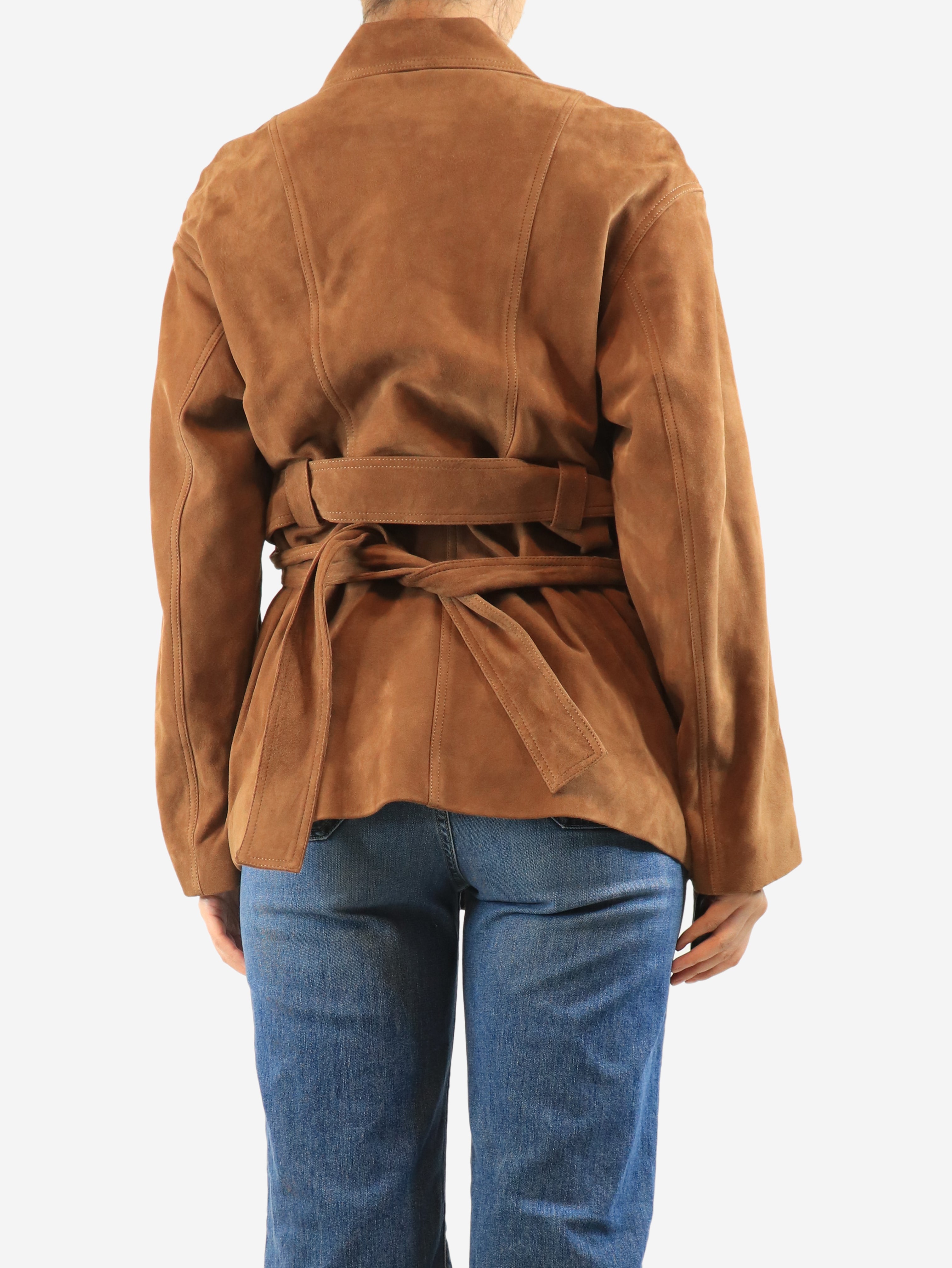 Brown suede zip-up jacket - size UK 8