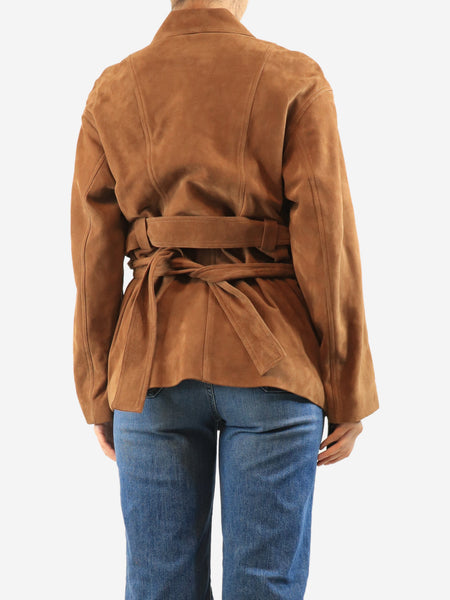 Brown suede zip-up jacket - size UK 8 alternate image