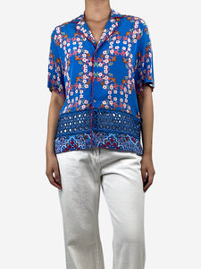 Sandro Blue floral-printed cutout shirt - size UK 12