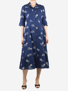 Erdem Dark blue embroidered shirt dress - size UK 10