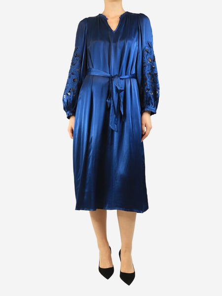Navy Ciara cutwork sleeve dress - size UK 12 product image