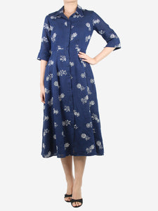 Erdem Dark blue embroidered shirt dress - size UK 10