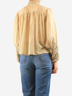 Neutral pinstripe frill blouse - size L