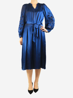 Navy Ciara cutwork sleeve dress - size UK 12 Dresses Wyse 