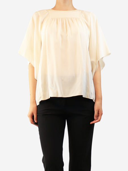 Cream short-sleeved silk crepe blouse - size UK 14 product image