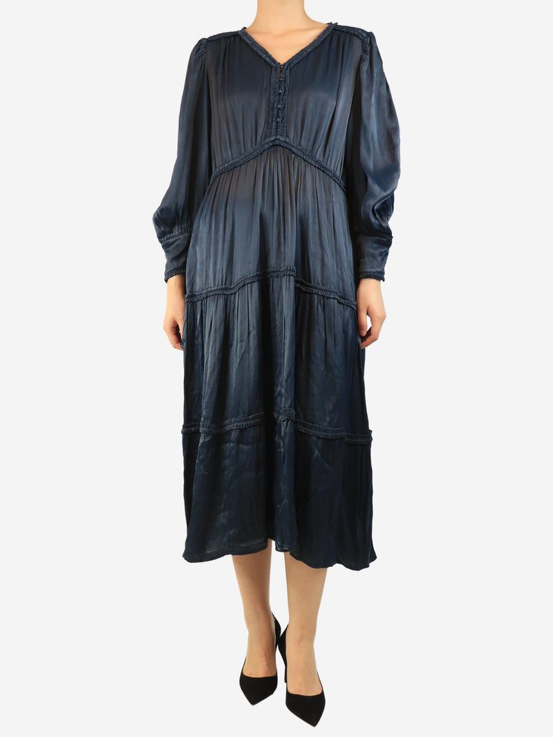 Navy Rosalie ruffle midi dress - size UK 12 Dresses Wyse 