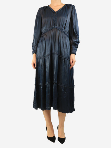 Navy Rosalie ruffle midi dress - size UK 12 product image