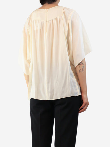 Cream short-sleeved silk crepe blouse - size UK 14 alternate image