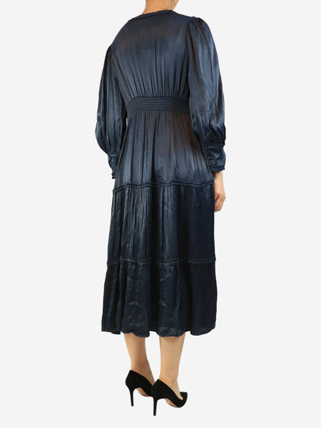 Navy Rosalie ruffle midi dress - size UK 12 alternate image