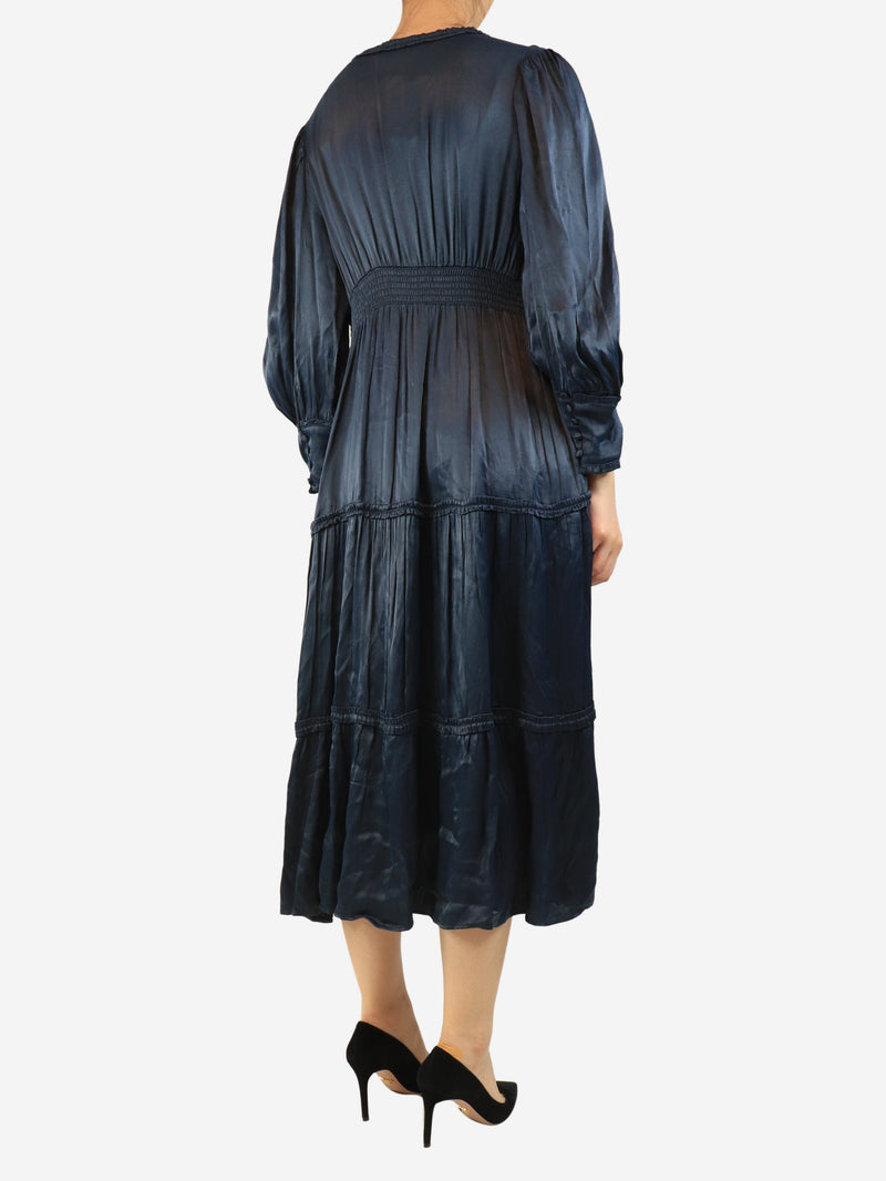 Navy Rosalie ruffle midi dress - size UK 12 Dresses Wyse 
