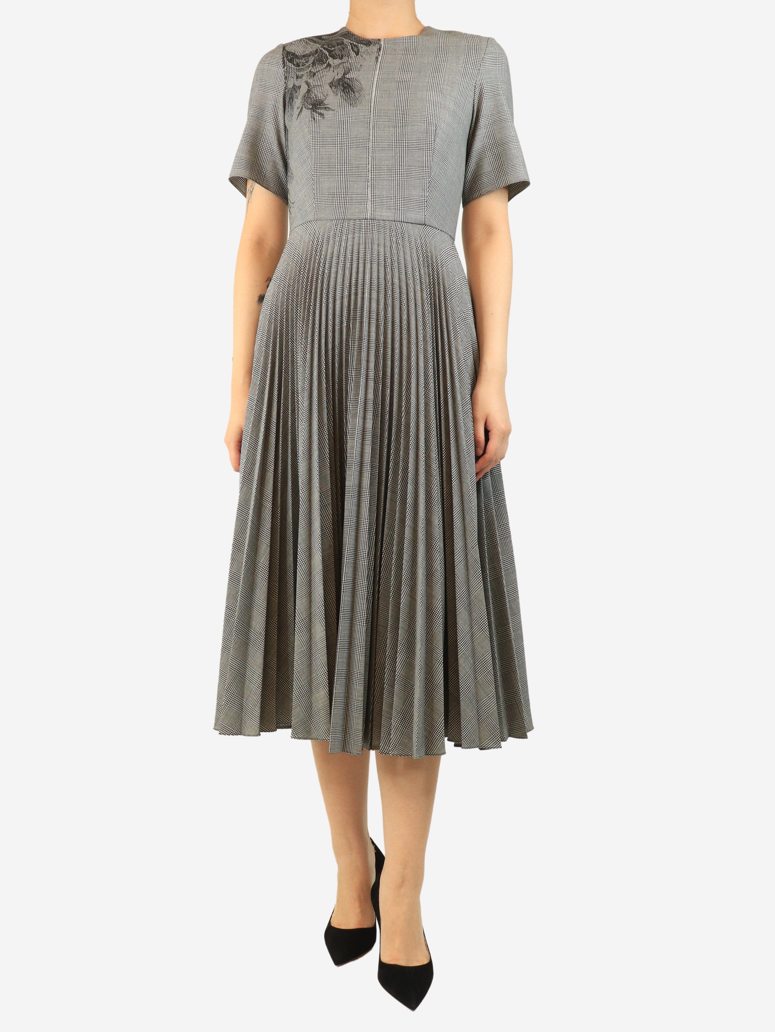 Black and white Prince of Wales check pleated midi dress - size UK 10 Dresses Erdem 