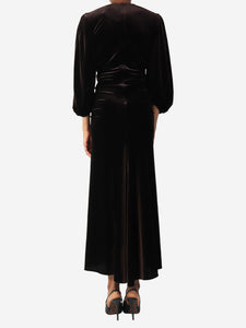 Alexandre Vauthier Dark brown gathered velvet maxi dress - size UK 8