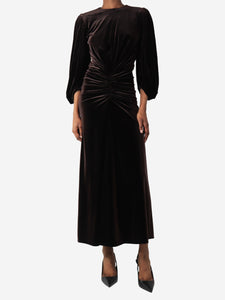 Alexandre Vauthier Dark brown gathered velvet maxi dress - size UK 8