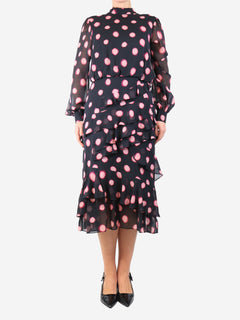 Black tie-dye polka dot ruffled midi dress - size UK 12 Dresses Saloni 