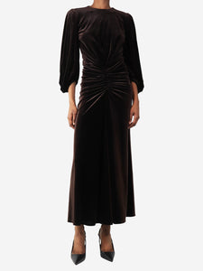 Alexandre Vauthier Dark brown gathered velvet maxi dress - size UK 8
