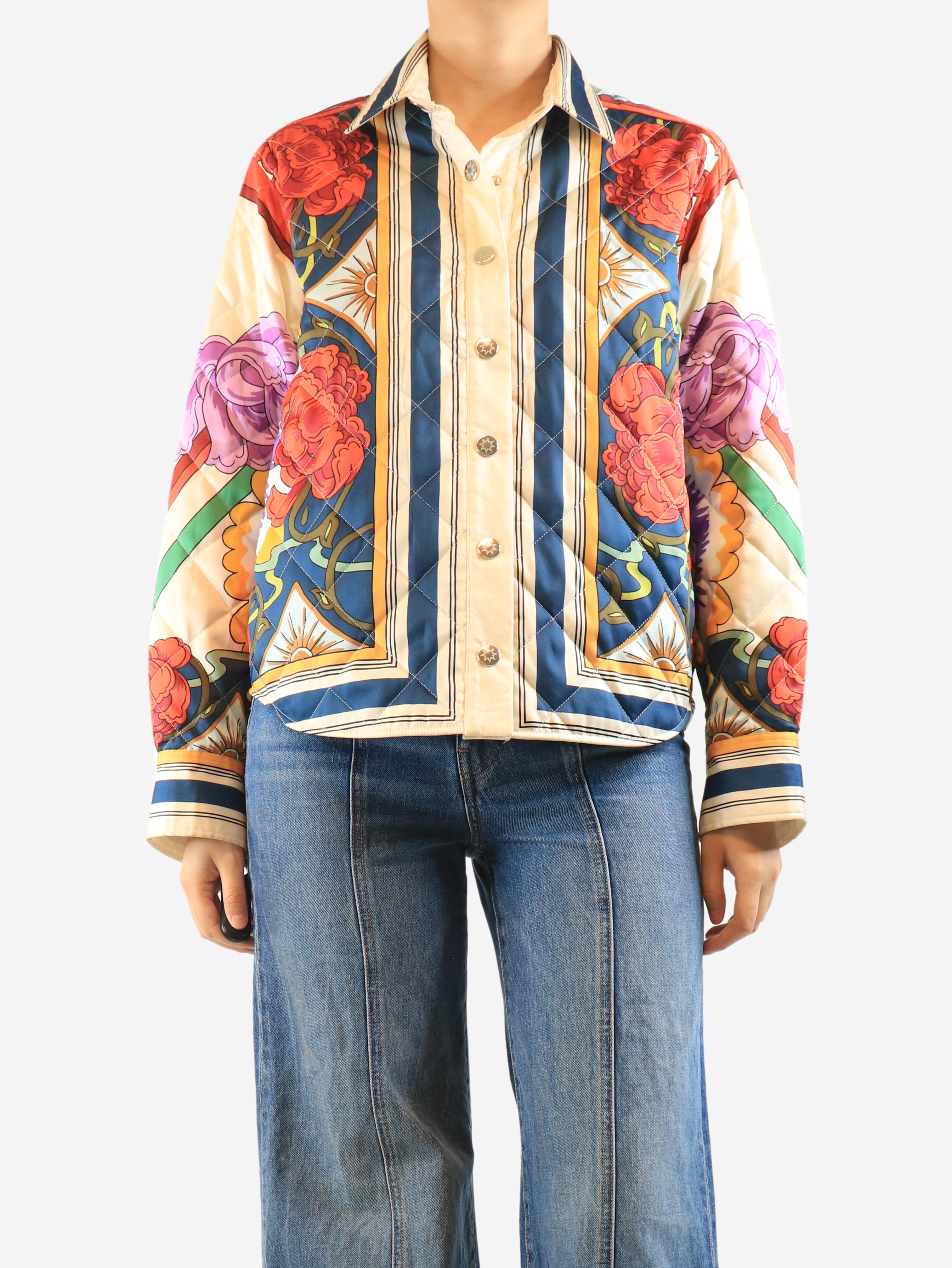 Floral satin quilted jacket - size XL