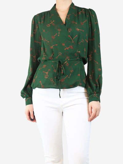 Green key printed silk top - size S Tops L'Agence 
