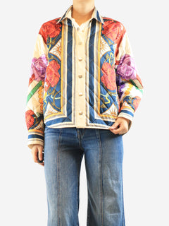 Floral satin quilted jacket - size XL