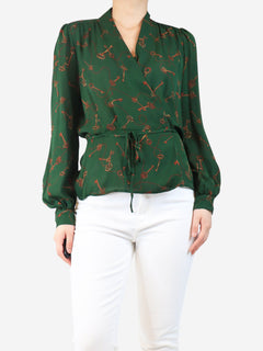 Green key printed silk top - size S Tops L'Agence 