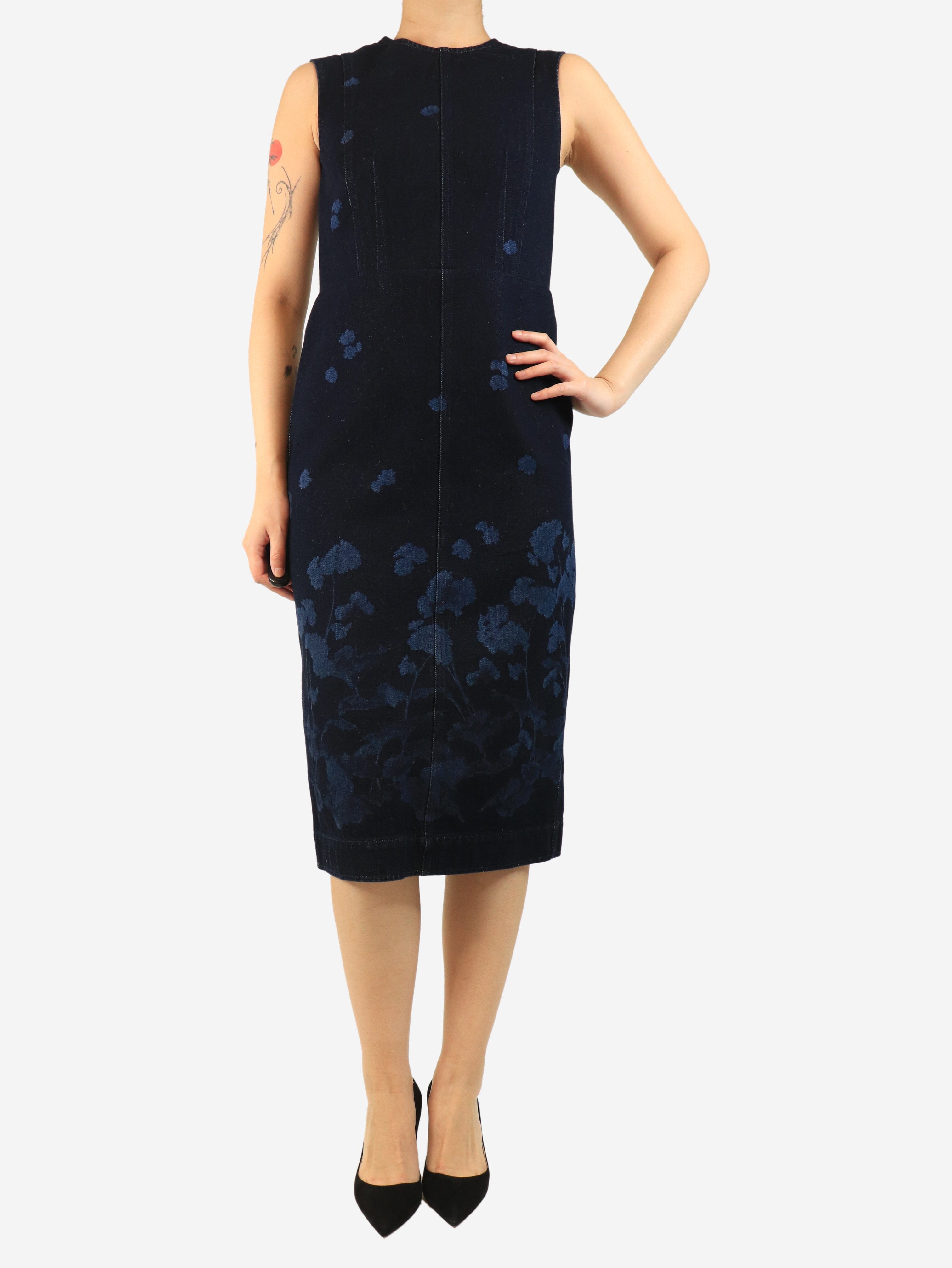 Blue Elena floral denim midi dress - size UK 10 Denim Erdem 