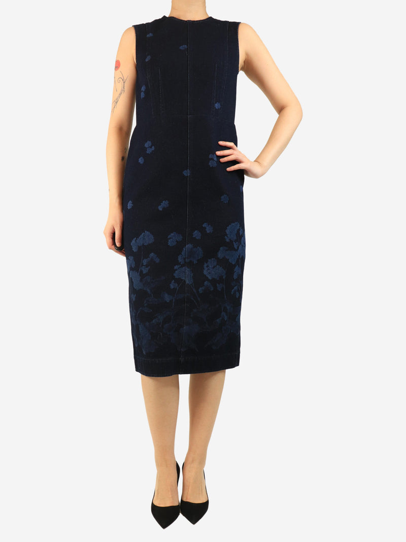 Blue Elena floral denim midi dress - size UK 10 Denim Erdem 