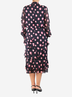 Black tie-dye polka dot ruffled midi dress - size UK 12 Dresses Saloni 