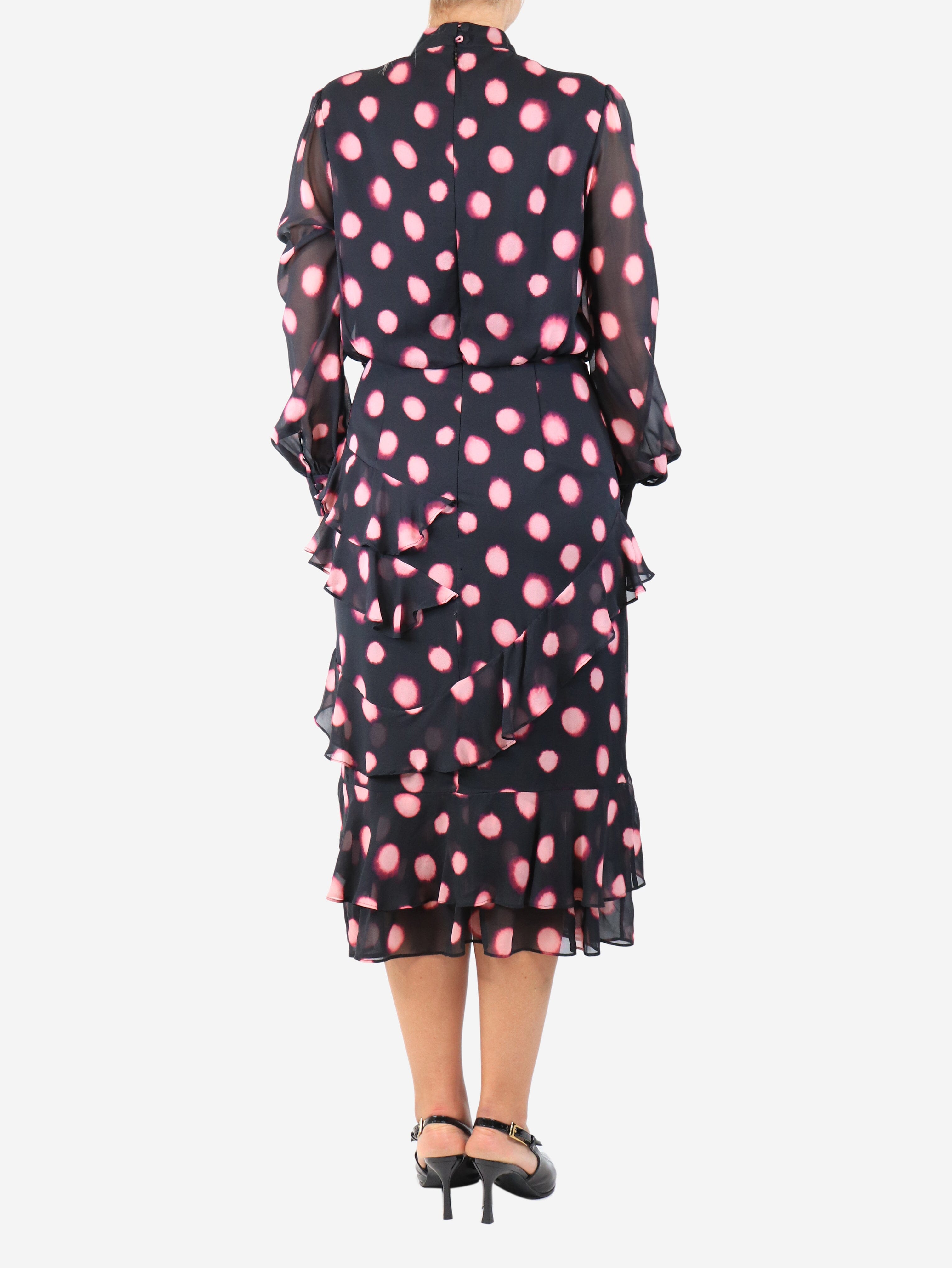 Black tie-dye polka dot ruffled midi dress - size UK 12 Dresses Saloni 