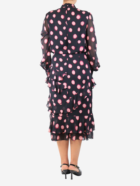 Black tie-dye polka dot ruffled midi dress - size UK 12 alternate image