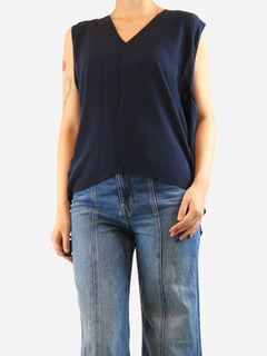Navy silk sleeveless blouse - size UK 10