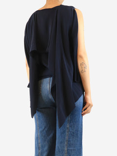 Navy silk sleeveless blouse - size UK 10