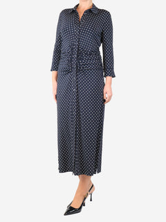 Navy blue ruched polka dot midi dress - size UK 14 Dresses Altuzarra 