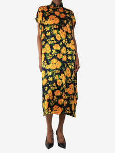 Balenciaga Dark blue silk sunflower shirt dress - size UK 6