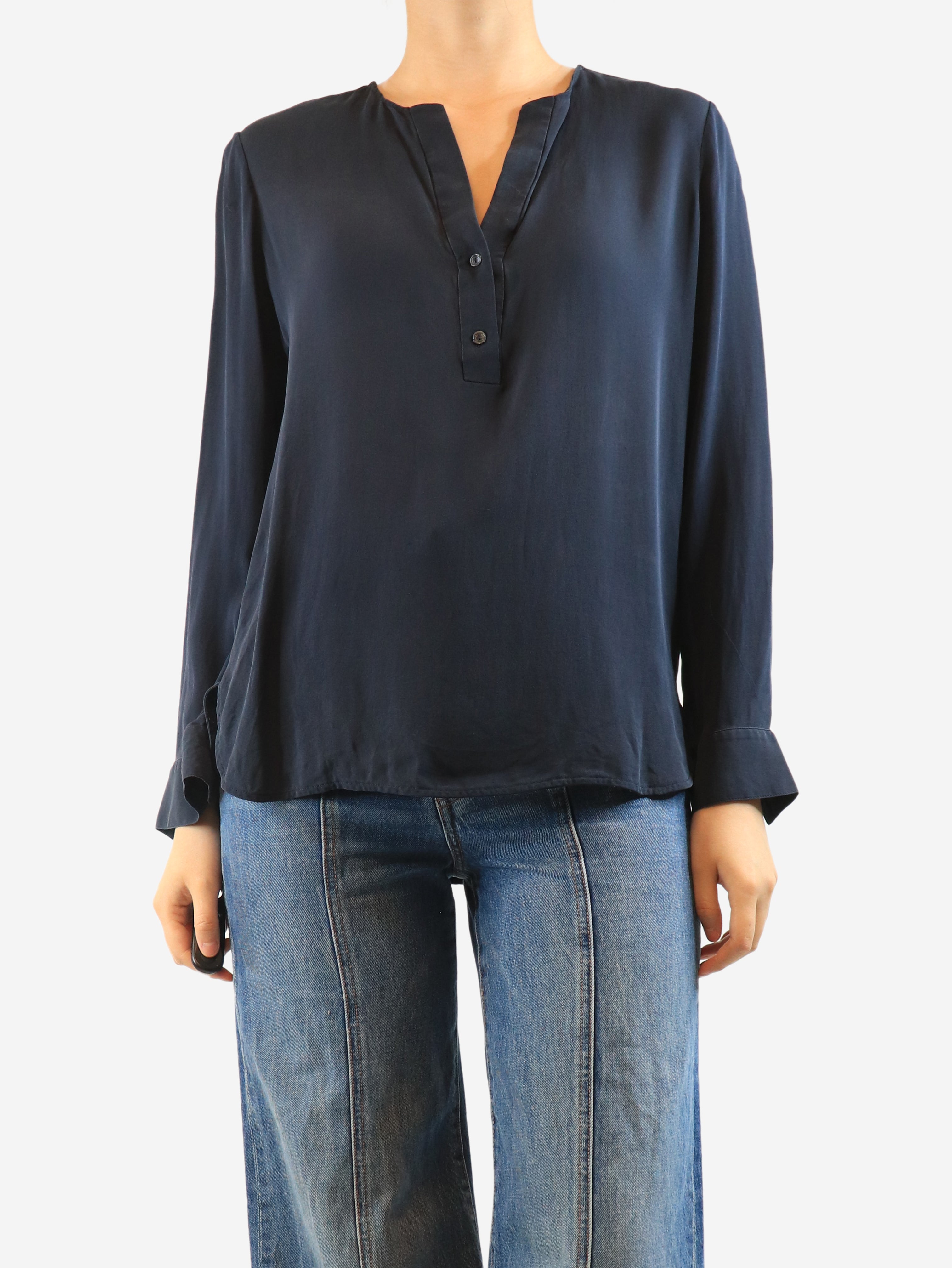 Navy silk blouse - size M