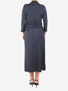 Navy blue ruched polka dot midi dress - size UK 14 Dresses Altuzarra 