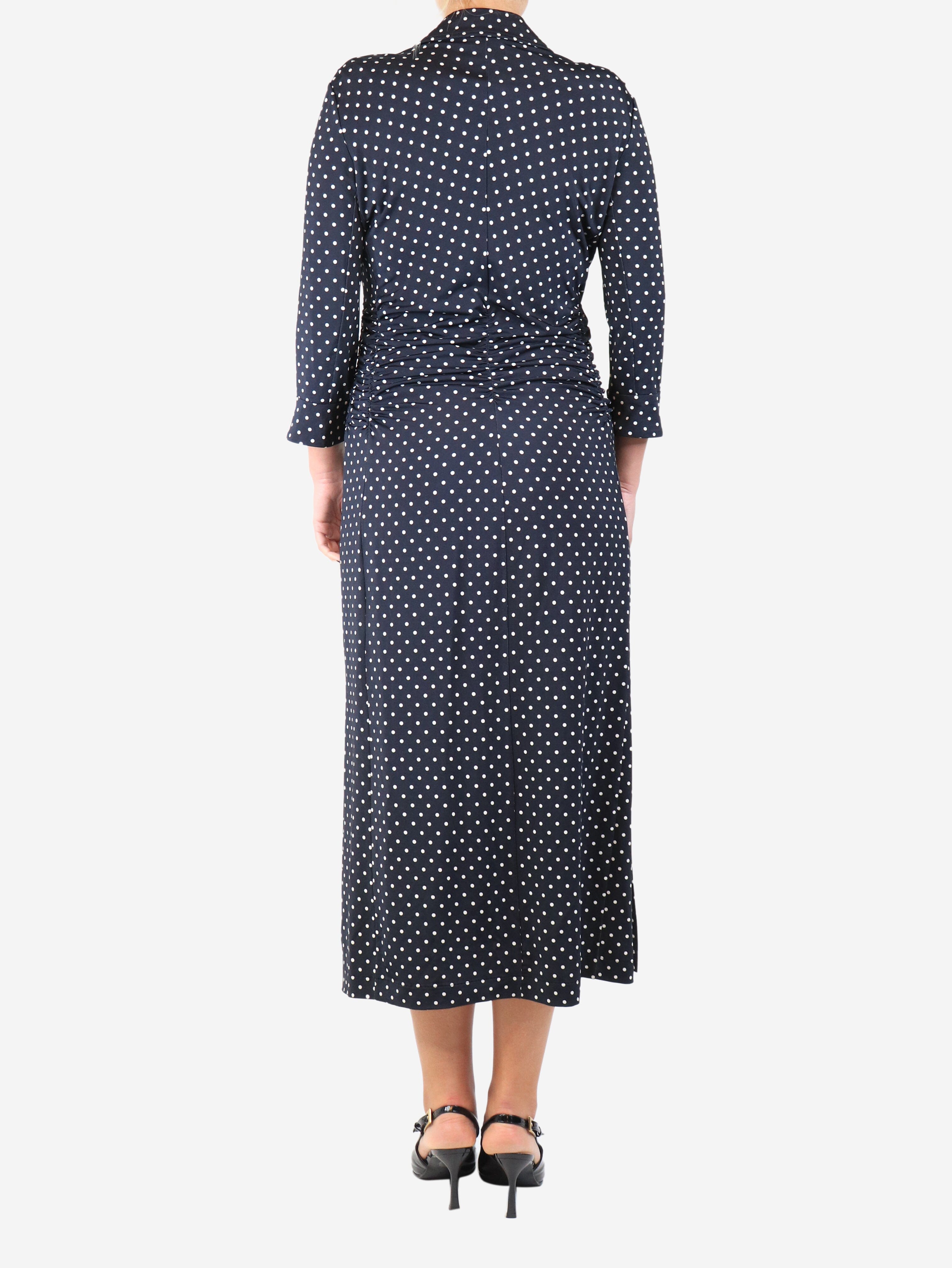 Navy blue ruched polka dot midi dress - size UK 14 Dresses Altuzarra 