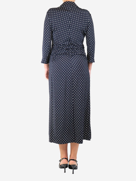 Navy blue ruched polka dot midi dress - size UK 14 alternate image
