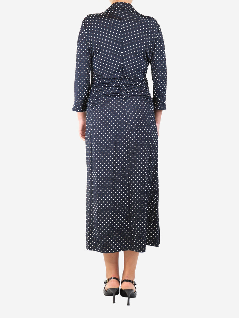 Navy blue ruched polka dot midi dress - size UK 14 Dresses Altuzarra 