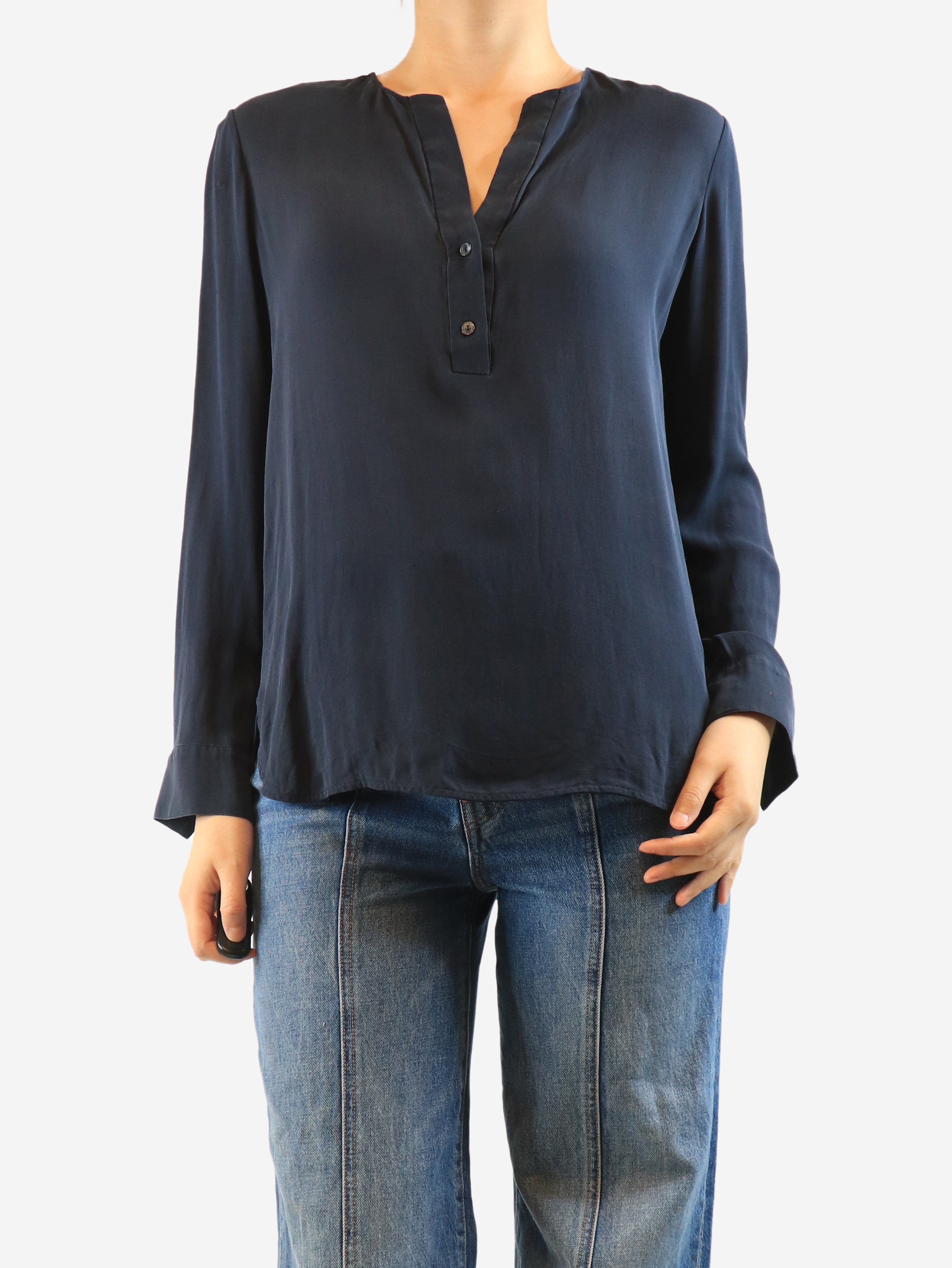Navy silk blouse - size M