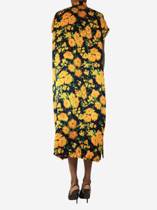 Balenciaga Dark blue silk sunflower shirt dress - size UK 6