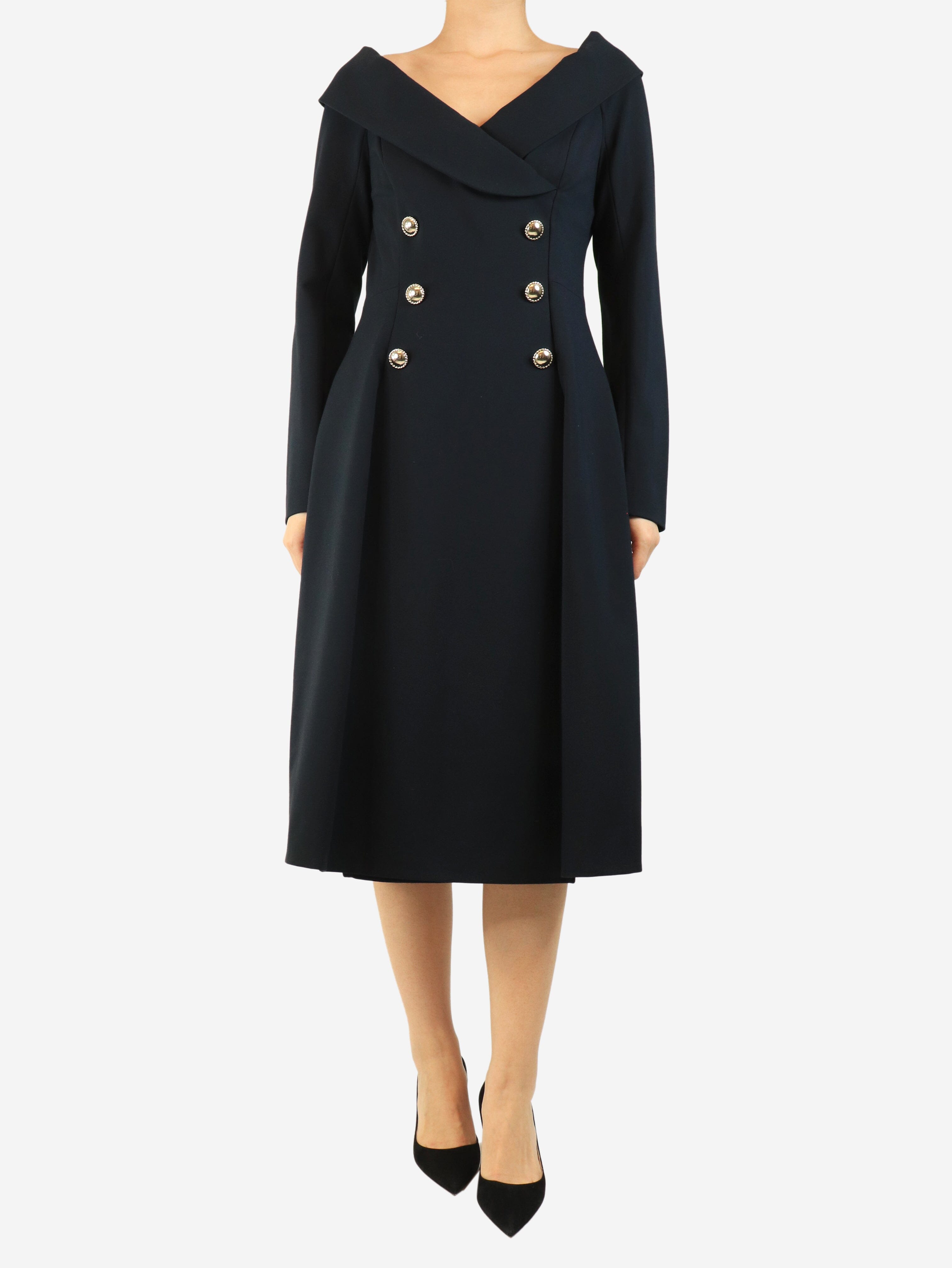 Navy off-shoulder button-front midi dress - size L Dresses Dorothee Schumacher 