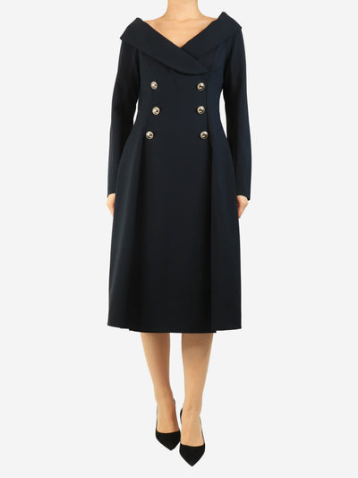 Navy off-shoulder button-front midi dress - size L Dresses Dorothee Schumacher 