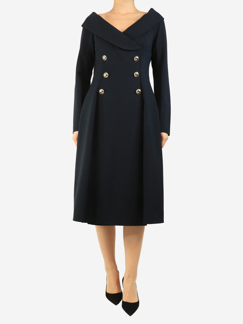 Navy off-shoulder button-front midi dress - size L Dresses Dorothee Schumacher 
