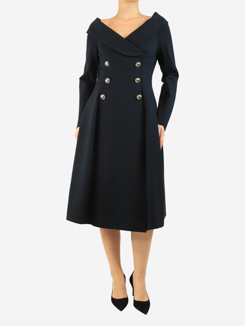 Navy off-shoulder button-front midi dress - size L Dresses Dorothee Schumacher 